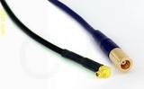 Coaxial Cable, MMCX 90 degree (right angle) plug (male contact) to SMB plug (female contact), RG174, 1 foot, 50 ohm