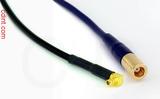 Coaxial Cable, MMCX 90 degree (right angle) plug (male contact) to SMB plug (female contact), RG174 flexible (TPR jacket), 1 foot, 50 ohm