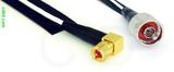 Coaxial Cable, 10-32 (Microdot compatible) 90 degree (right angle) to N, RG196 low noise, 3 foot, 50 ohm