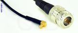 Coaxial Cable, MCX 90 degree (right angle) plug (male contact) to N female, RG174 flexible (TPR jacket), 1 foot, 50 ohm