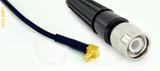 Coaxial Cable, MCX 90 degree (right angle) plug (male contact) to TNC, RG174, 4 foot, 50 ohm