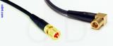 Coaxial Cable, 10-32 (Microdot compatible) to SMB 90 degree (right angle) plug (female contact), RG174 flexible (TPR jacket), 1 foot, 50 ohm