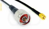 Coaxial Cable, N to SSMA, RG174 low noise, 1 foot, 50 ohm