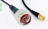 Coaxial Cable, N to SMA female reverse polarity, RG174 flexible (TPR jacket), 10 foot, 50 ohm