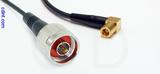 Coaxial Cable, N to SMB 90 degree (right angle) plug (female contact), RG174, 6 foot, 50 ohm