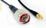 Coaxial Cable, N to SMB jack (male contact), RG174, 1 foot, 50 ohm