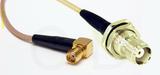 Coaxial Cable, SMA 90 degree (right angle) female to TNC bulkhead mount female, RG316 double shielded, 1 foot, 50 ohm