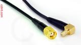 Coaxial Cable, SMA reverse polarity to SMB 90 degree (right angle) jack (male contact), RG174, 4 foot, 50 ohm