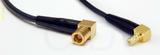 Coaxial Cable, SMB 90 degree (right angle) plug (female contact) to SMB 90 degree (right angle) jack (male contact), RG174, 2 foot, 50 ohm