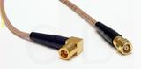 Coaxial Cable, SMB 90 degree (right angle) plug (female contact) to SMC (Subvis), RG316 double shielded, 1 foot, 50 ohm