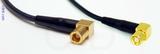 Coaxial Cable, SMB 90 degree (right angle) plug (female contact) to SMC (Subvis) 90 degree (right angle), RG174 low loss, 10 foot, 50 ohm